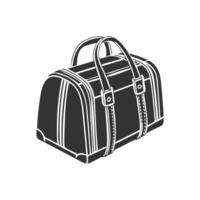 Hand drawn women's bag with handles. Travel bag. Black and white silhouette. vector