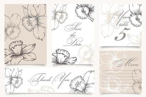 Rustic wedding invitation templates. Save the date. Thank you. Menu. your table. Calligraphy and hand drawn flowers line art. Vector