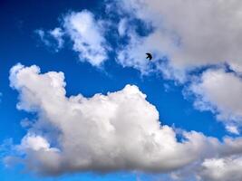 White fluffy clouds in the deep blue sky. Heaven background photo