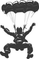 AI generated Silhouette skydiver man full body black color only vector