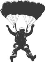 AI generated Silhouette skydiver man full body black color only vector