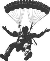 AI generated Silhouette skydiver man full body black color only vector