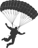 AI generated Silhouette skydiver man in action full body black color only vector