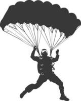 AI generated Silhouette skydiver man in action full body black color only vector