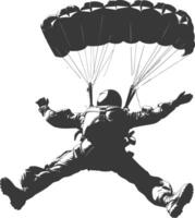 AI generated Silhouette skydiver man full body black color only vector