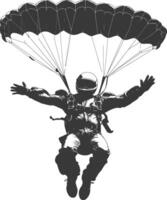 AI generated Silhouette skydiver man full body black color only vector