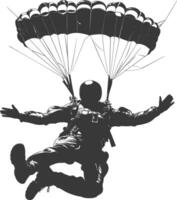 AI generated Silhouette skydiver man full body black color only vector