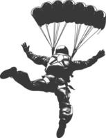 AI generated Silhouette skydiver man full body black color only vector