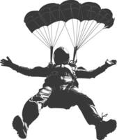 AI generated Silhouette skydiver man full body black color only vector