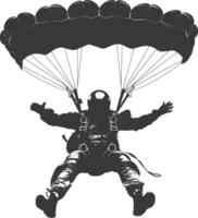 AI generated Silhouette skydiver man full body black color only vector