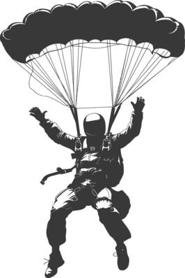 AI generated Silhouette skydiver man full body black color only