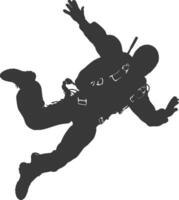 AI generated Silhouette skydiver man full body black color only vector