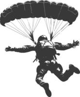 AI generated Silhouette skydiver man full body black color only vector