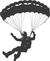 AI generated Silhouette skydiver man in action full body black color only vector