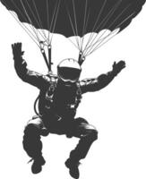 AI generated Silhouette skydiver man full body black color only vector