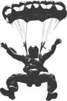 AI generated Silhouette skydiver man full body black color only vector