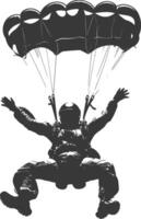 AI generated Silhouette skydiver man full body black color only vector