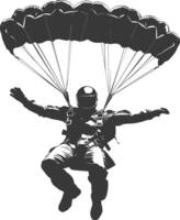 AI generated Silhouette skydiver man full body black color only vector