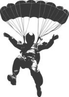 AI generated Silhouette skydiver man full body black color only vector