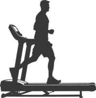 AI generated Silhouette man using a treadmill full body black color only vector