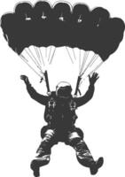 AI generated Silhouette skydiver man full body black color only vector