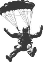 AI generated Silhouette skydiver man full body black color only vector