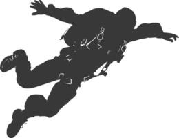 AI generated Silhouette skydiver man in action full body black color only vector