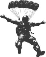 AI generated Silhouette skydiver man full body black color only vector