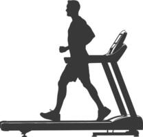 AI generated Silhouette man using a treadmill full body black color only vector