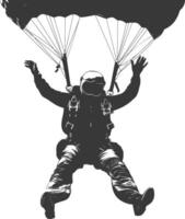 AI generated Silhouette skydiver man full body black color only vector