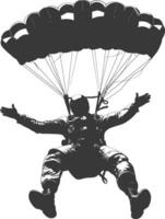 AI generated Silhouette skydiver man full body black color only vector