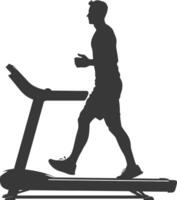 AI generated Silhouette man using a treadmill full body black color only vector