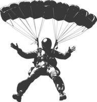 AI generated Silhouette skydiver man full body black color only vector