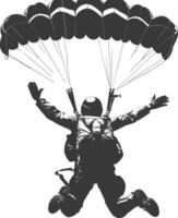 AI generated Silhouette skydiver man full body black color only vector