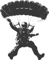 AI generated Silhouette skydiver man full body black color only vector