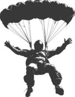 AI generated Silhouette skydiver man full body black color only vector