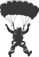 AI generated Silhouette skydiver man full body black color only vector