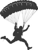 AI generated Silhouette skydiver man in action full body black color only vector