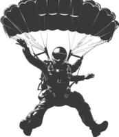 AI generated Silhouette skydiver man full body black color only vector