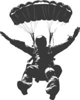 AI generated Silhouette skydiver man full body black color only vector