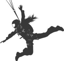 AI generated Silhouette skydiver woman in action full body black color only vector