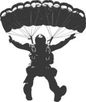 AI generated Silhouette skydiver man full body black color only vector