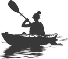 AI generated Silhouette Woman Canoe Player in action full body black color only vector