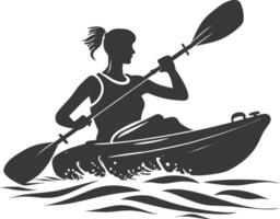 AI generated Silhouette Woman Canoe Player in action full body black color only vector