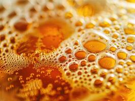 AI generated Ultra close up view of beer texture with foam photo