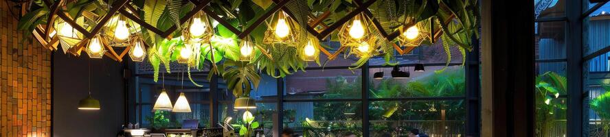 AI generated eco restaurant with lights photo