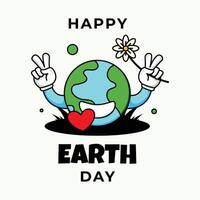 world earth day illustration with groovy style vector