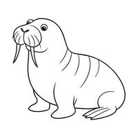 Vector of Walrus Illustration Coloring Page for Kids.