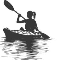 AI generated Silhouette Woman Canoe Player in action full body black color only vector