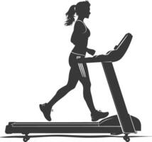 AI generated Silhouette woman using a treadmill full body black color only vector